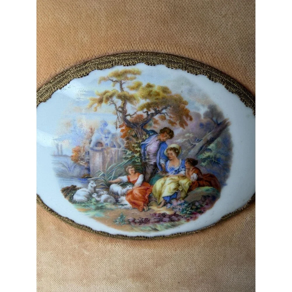 Vintage Peach Pink Velvet Wall Jewelry Cabinet Porcelain Key Holder
